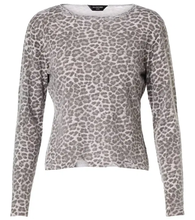Distressed leopard-print jersey sweater