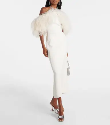 David Koma Bridal feather-trimmed midi dress | Thumbnail 4
