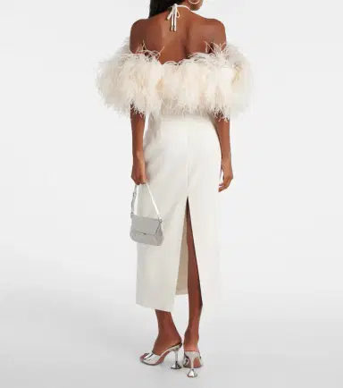 David Koma Bridal feather-trimmed midi dress | Thumbnail 6