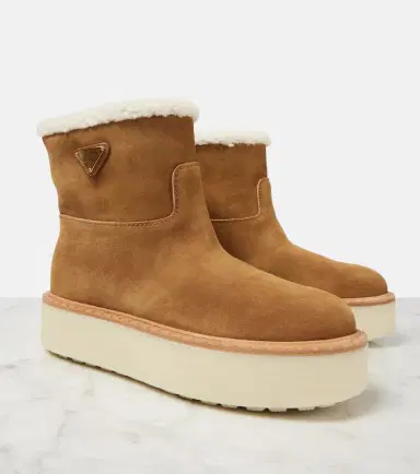 Prada Shearling-lined suede ankle boots | Thumbnail 2