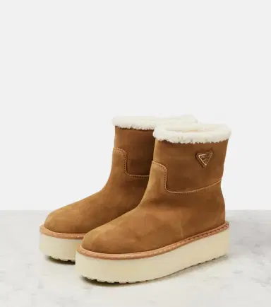 Prada Shearling-lined suede ankle boots | Thumbnail 4