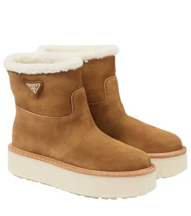 Prada Shearling-lined suede ankle boots | Thumbnail 1