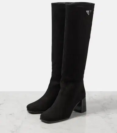 Prada Logo suede knee-high boots | Thumbnail 2