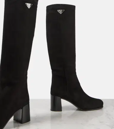 Prada Logo suede knee-high boots | Thumbnail 4