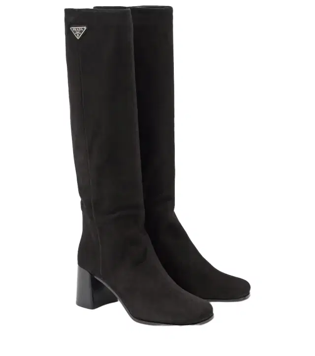 Logo suede knee-high boots