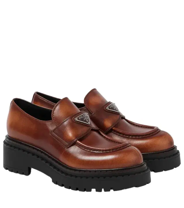 Logo leather platform loafers