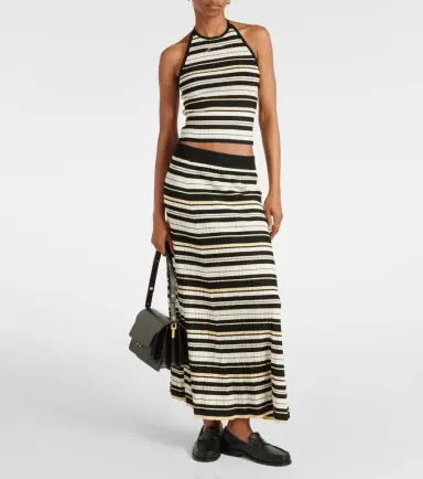 Ganni Ribbed-knit striped midi skirt | Thumbnail 5