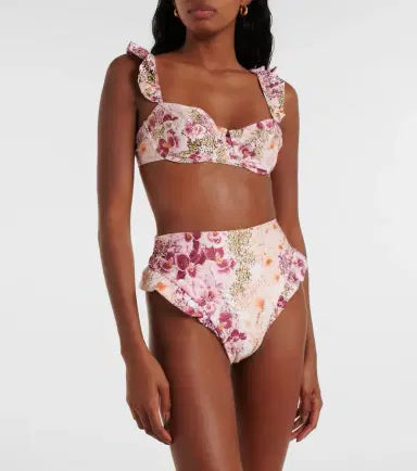Agua by Agua Bendita Kiwi ruffled floral bikini top | Thumbnail 4