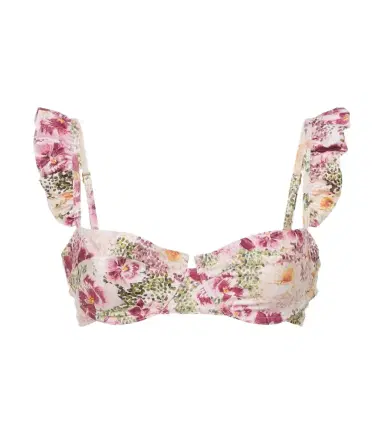 Agua by Agua Bendita Kiwi ruffled floral bikini top | Thumbnail 1