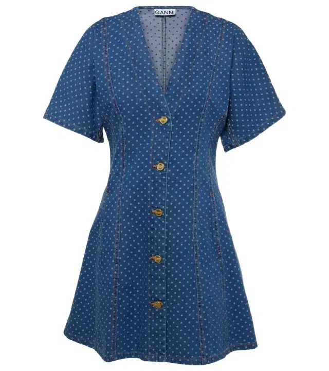 Ganni Polka-dot denim minidress
