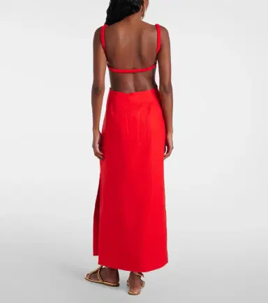 SIR Primrose ruched linen maxi dress | Thumbnail 3