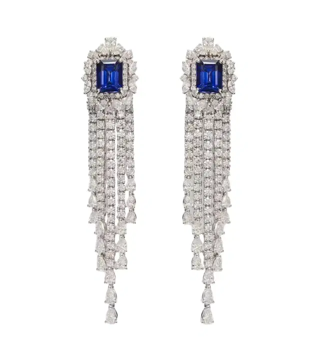 Yeprem Reign Supreme 18kt white gold drop earrings with diamonds and sapphires