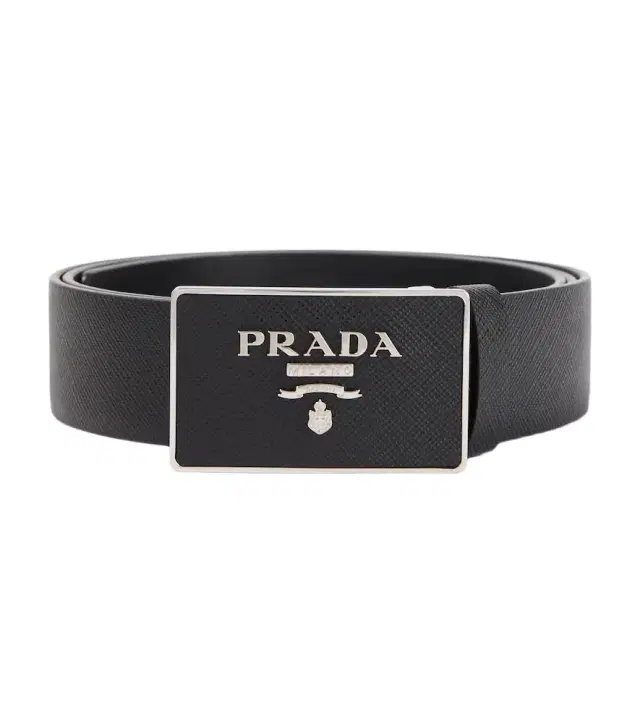Saffiano leather logo belt