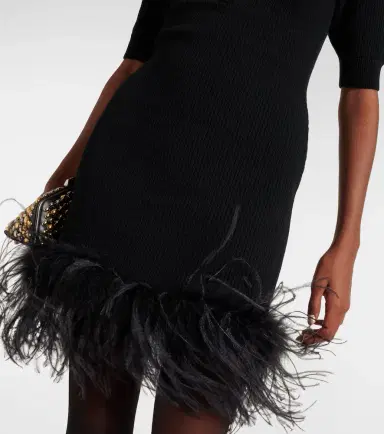 Alessandra Rich Feather-trimmed wool minidress | Thumbnail 4