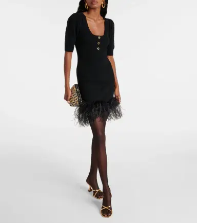 Alessandra Rich Feather-trimmed wool minidress | Thumbnail 5