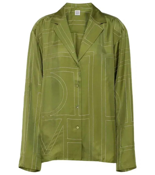 Monogram silk twill pajama shirt