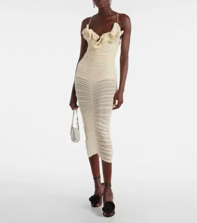 Magda Butrym Semi-sheer ruched jersey midi dress | Thumbnail 3