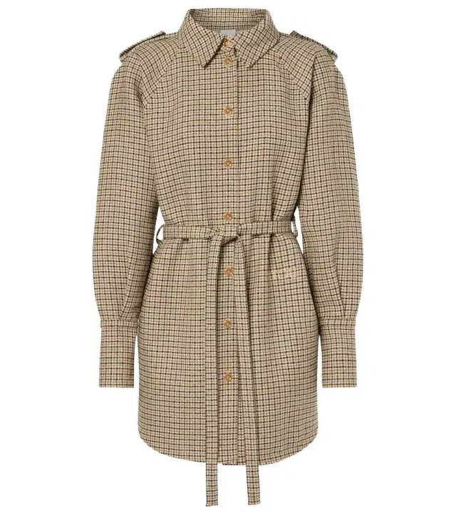 Patou Houndstooth flannel shirt dress