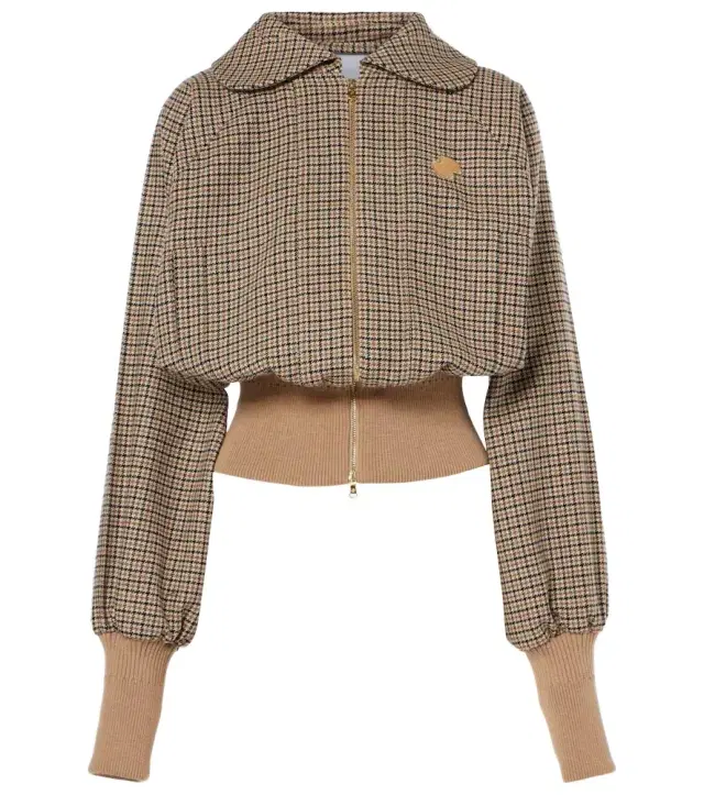Patou Houndstooth wool-blend flannel bomber jacket