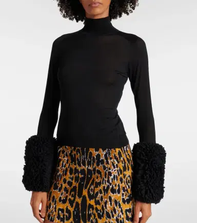 Alaïa Alaïa Faux fur-trimmed wool turtleneck top | Thumbnail 4
