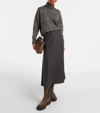 Brunello Cucinelli Wool-blend midi skirt | Thumbnail 4