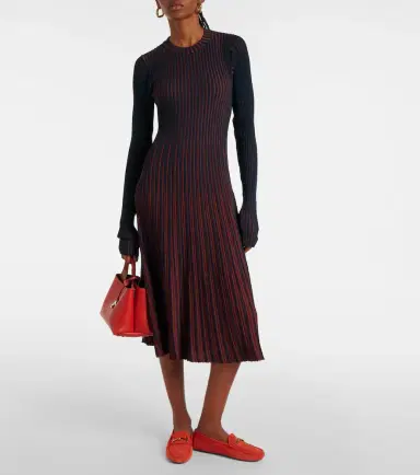Tod's Striped pleated ribbed-knit midi dress | Thumbnail 2