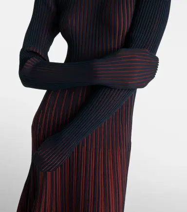 Tod's Striped pleated ribbed-knit midi dress | Thumbnail 4