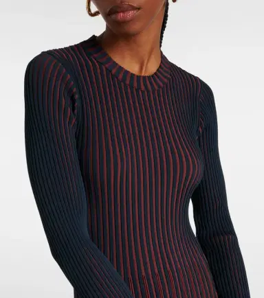 Tod's Striped pleated ribbed-knit midi dress | Thumbnail 6