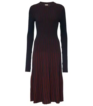 Tod's Striped pleated ribbed-knit midi dress | Thumbnail 1
