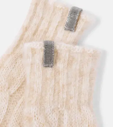 Brunello Cucinelli Embellished cable-knit wool gloves | Thumbnail 2