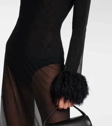 Marine Serre Faux feather-trimmed mesh maxi dress | Thumbnail 2