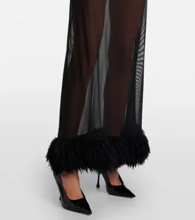 Marine Serre Faux feather-trimmed mesh maxi dress | Thumbnail 6