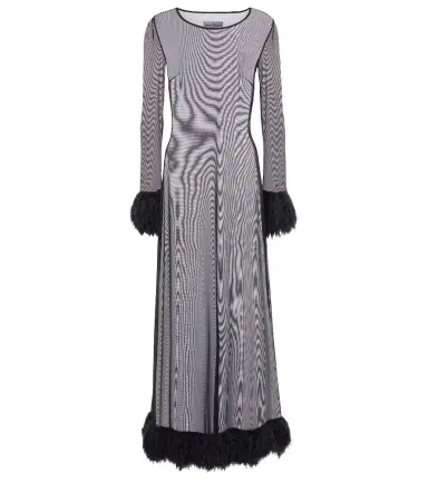 Marine Serre Faux feather-trimmed mesh maxi dress | Thumbnail 1