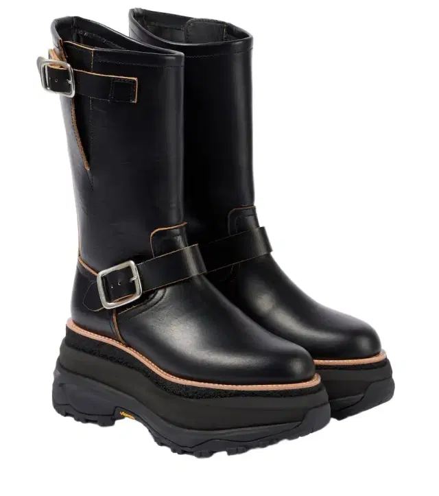 Sacai Leather platform biker boots