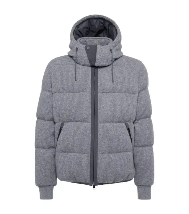 Ribbed-knit cashmere-blend down jacket