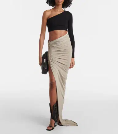Rick Owens Ruched cotton jersey maxi skirt | Thumbnail 4