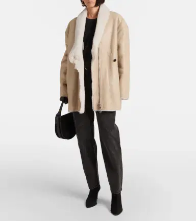 Isabel Marant Elanore shearling-trimmed leather coat | Thumbnail 4