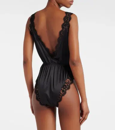 Dolce & Gabbana ace-trimmed silk-blend satin bodysuit | Thumbnail 3