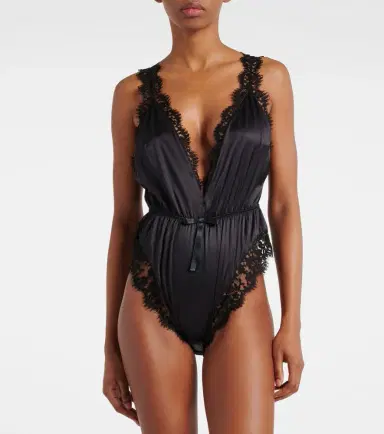 Dolce & Gabbana ace-trimmed silk-blend satin bodysuit | Thumbnail 6