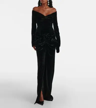 Alessandra Rich Bow-detail off-shoulder velvet gown | Thumbnail 4
