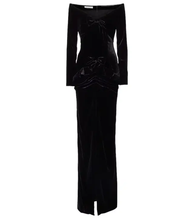 Alessandra Rich Bow-detail off-shoulder velvet gown
