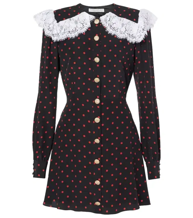 Alessandra Rich Polka-dot lace-trimmed silk minidress