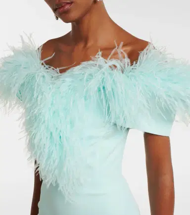 David Koma Off-shoulder feather-trimmed midi dress | Thumbnail 2