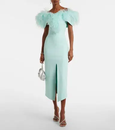 David Koma Off-shoulder feather-trimmed midi dress | Thumbnail 3