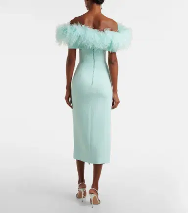 David Koma Off-shoulder feather-trimmed midi dress | Thumbnail 5