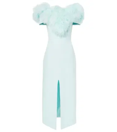 David Koma Off-shoulder feather-trimmed midi dress | Thumbnail 1