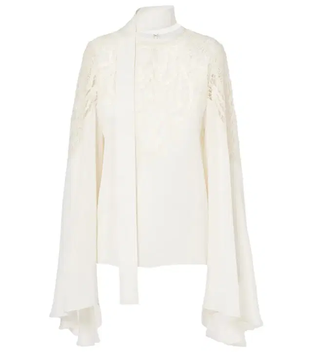 Elie Saab Lace-trimmed tie-neck georgette blouse
