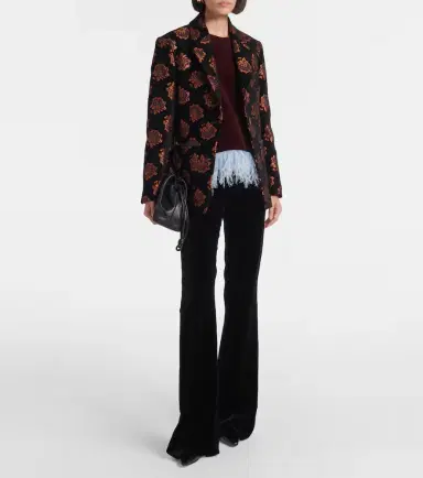 La DoubleJ La Scala feather-trimmed cotton velvet top | Thumbnail 2