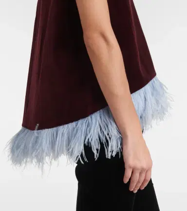La DoubleJ La Scala feather-trimmed cotton velvet top | Thumbnail 4