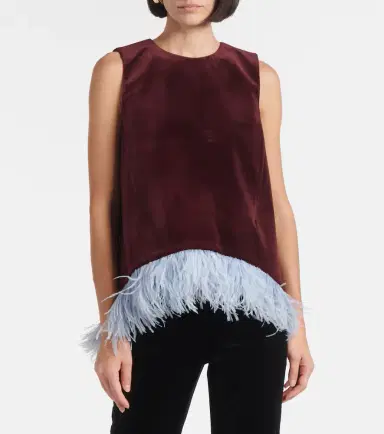 La DoubleJ La Scala feather-trimmed cotton velvet top | Thumbnail 5